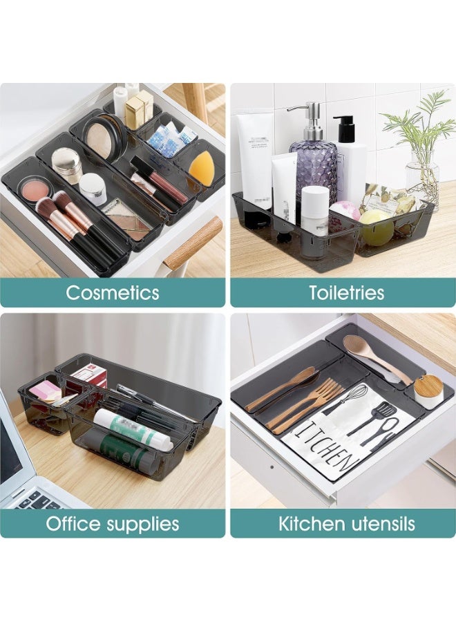 Bukela 25 PCS Clear Plastic Drawer Organizer Set, 4 Sizes Desk Drawer Divider Organizers and Storage Bins for Makeup, Jewelry, Gadgets for Kitchen, Bedroom, Bathroom, Office (Black, 25 pcs) - Image 5